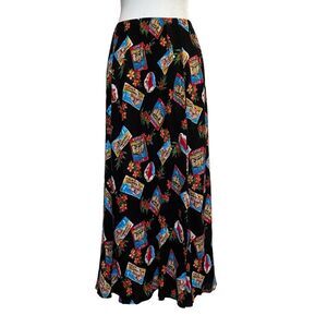 Vintage San Tropez Wear Tropical Palm Beach Florida Broomstick Skirt Black Sz XL